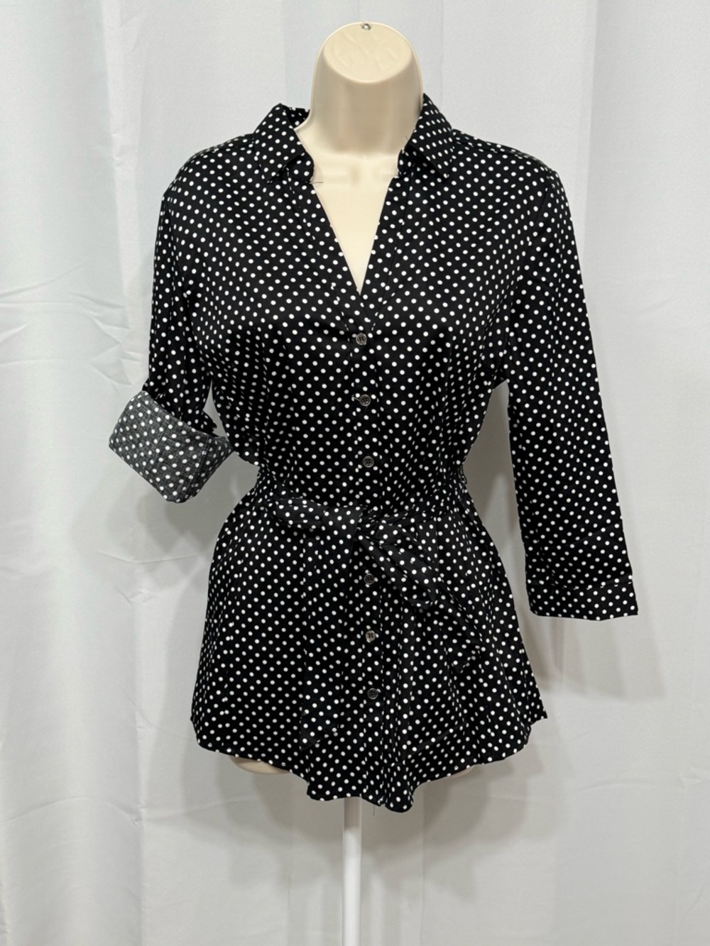 New York & Company Black and White Polka Dot Blouse